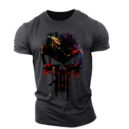 T-shirt Tête de Mort Sniper Design Coulant pour hommes Couleur Gris