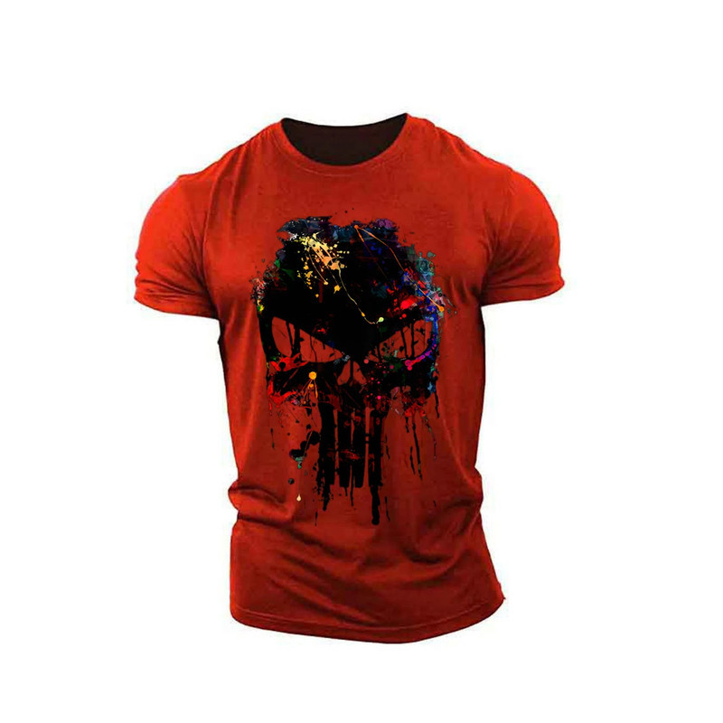 T-shirt Tête de Mort Sniper Design Coulant pour hommes Couleur Rouge