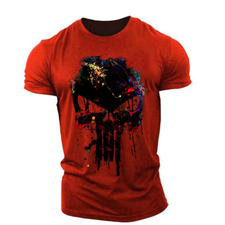 T-shirt Tête de Mort Sniper Design Coulant pour hommes Couleur Rouge