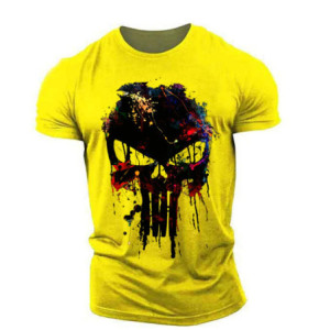 T-shirt Tête de Mort Sniper Design Coulant pour hommes Couleur Jaune