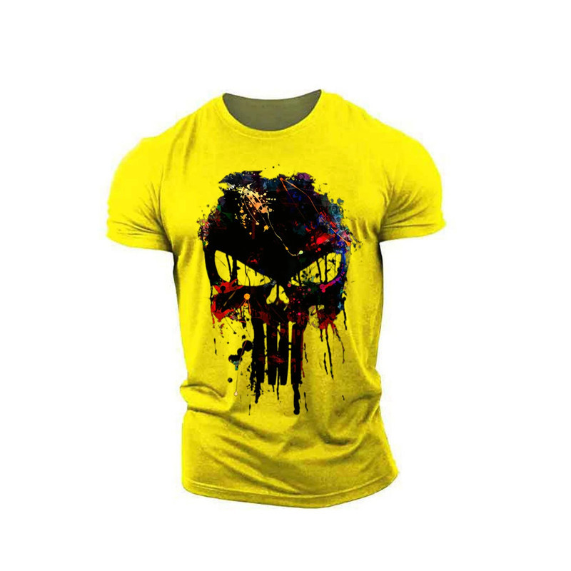 T-shirt Tête de Mort Sniper Design Coulant pour hommes Couleur Jaune