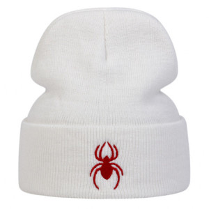 Bonnet Brodé Araignée Rouge Punk Rock Modèle Blanc