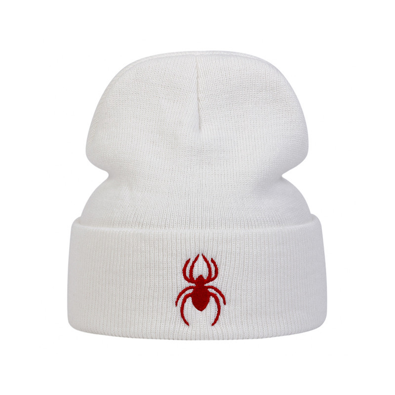 Bonnet Brodé Araignée Rouge Punk Rock Modèle Blanc