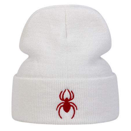 Bonnet Brodé Araignée Rouge Punk Rock Modèle Blanc