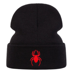 Bonnet Brodé Araignée Rouge Punk Rock Modèle Noir