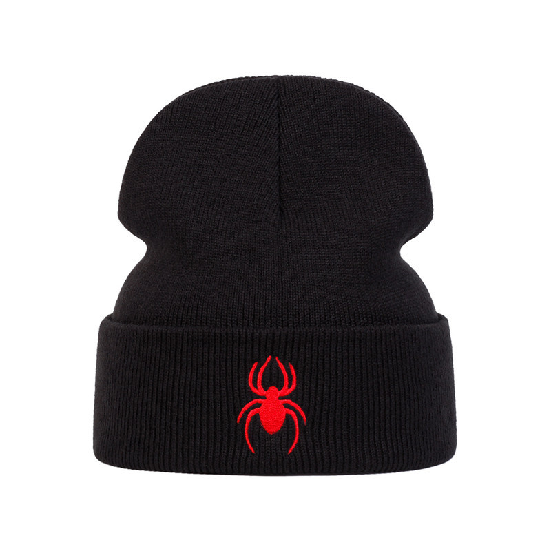 Bonnet Brodé Araignée Rouge Punk Rock Modèle Noir