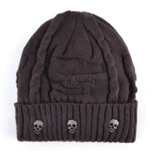 Bonnet Tête de Mort avec petits Crânes Metal incrustés Couleur Marron