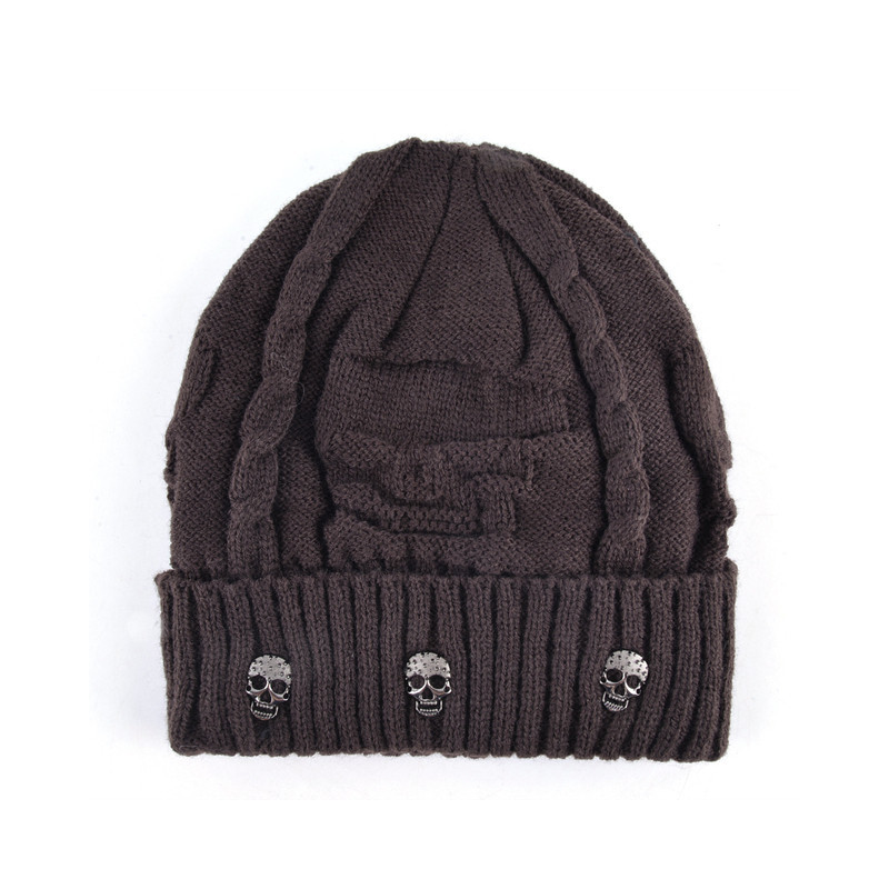 Bonnet Tête de Mort avec petits Crânes Metal incrustés Couleur Marron