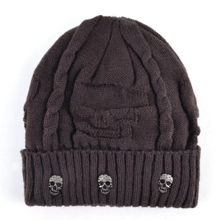 Bonnet Tête de Mort avec petits Crânes Metal incrustés Couleur Marron