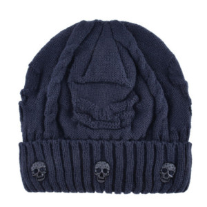 Bonnet Tête de Mort avec petits Crânes Metal incrustés Couleur Bleu Marine