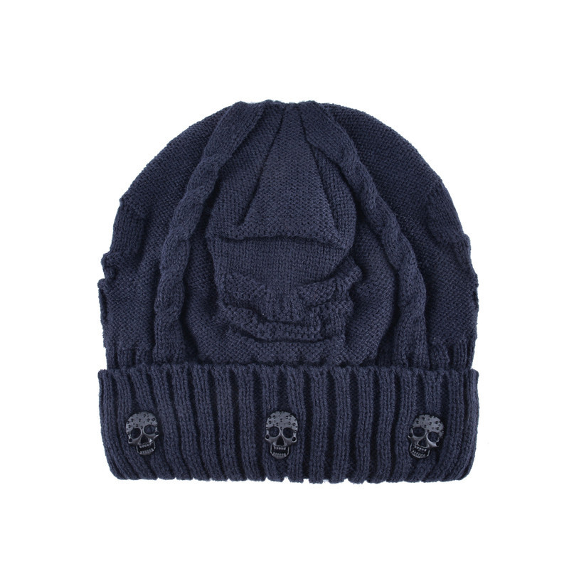 Bonnet Tête de Mort avec petits Crânes Metal incrustés Couleur Bleu Marine