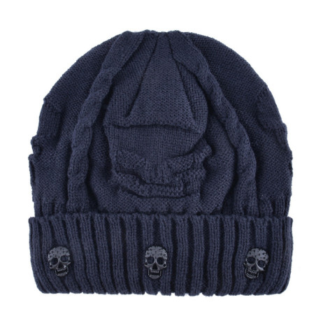Bonnet Tête de Mort avec petits Crânes Metal incrustés Couleur Bleu Marine