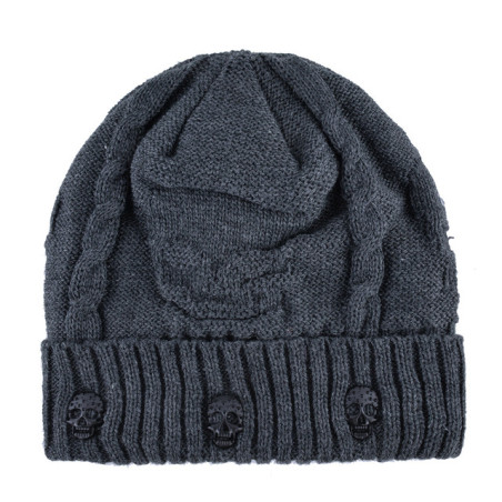 Bonnet Tête de Mort avec petits Crânes Metal incrustés Couleur Gris Clair