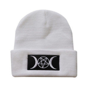 Bonnet Gothique Pentagramme Croissants de Lune Couleur Blanc