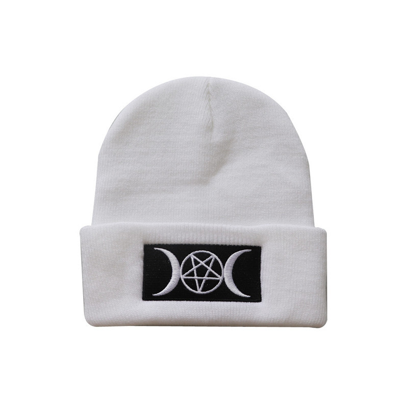 Bonnet Gothique Pentagramme Croissants de Lune Couleur Blanc