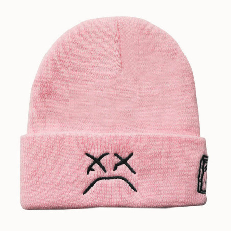 Bonnet Hip Hop Urbain Sourire Triste Couleur Rose