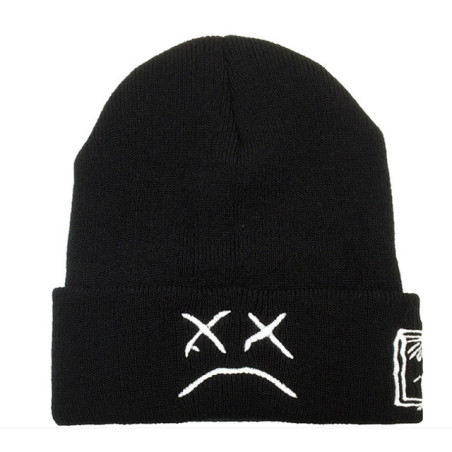 Bonnet Hip Hop Urbain Sourire Triste Couleur Blanc