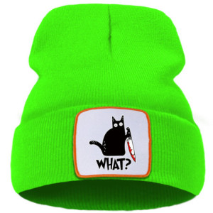Bonnet Gothique Humour Noir Petit Chat Noir et Couteau Couleur Vert