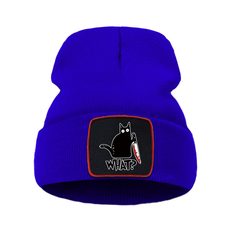 Bonnet Gothique Humour Noir Petit Chat Noir et Couteau Couleur Violet