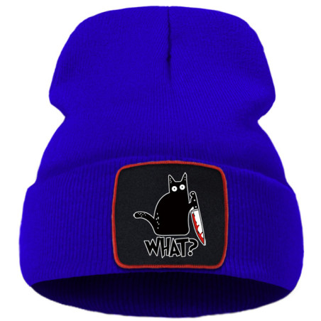Bonnet Gothique Humour Noir Petit Chat Noir et Couteau Couleur Violet
