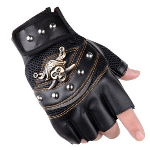 Paire de Gants Tête de Mort Pirates Jolly Rogers Doigts Ouverts