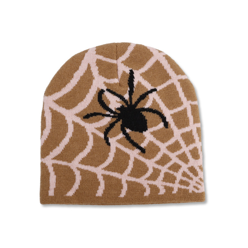 Bonnet Toile d'araignée et Araignée Punk Rock Couleur Beige