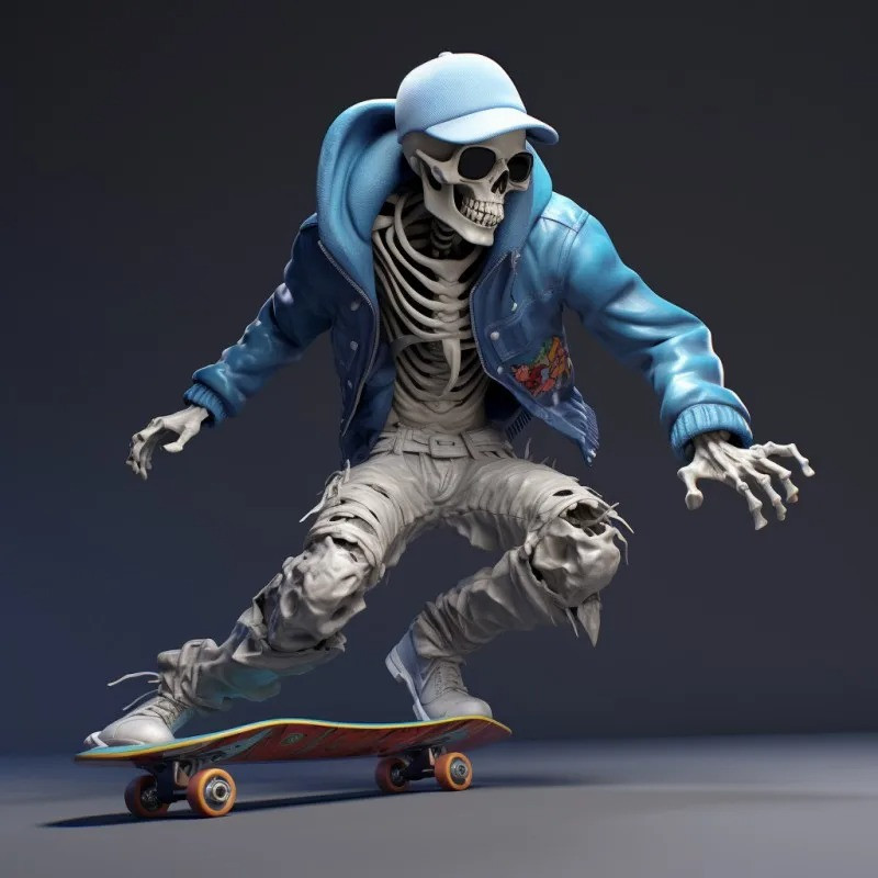 Figurines Tête de Mort Petit Squelette Skateur en résine