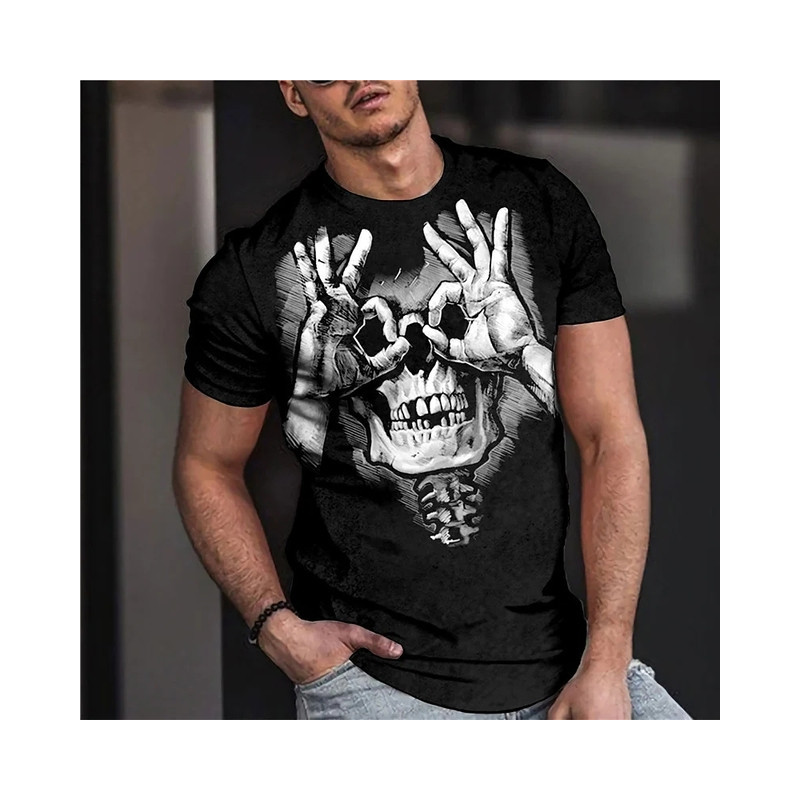 T-shirt Tête de Mort Squelette Humour Rock Couleur Noir