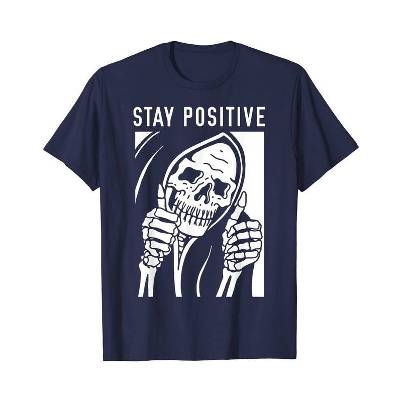 T-shirt Tête de Mort Humour Noir "Stay Positive" Couleur Bleu Marine