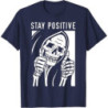 T-shirt Tête de Mort Humour Noir "Stay Positive" Couleur Bleu Marine