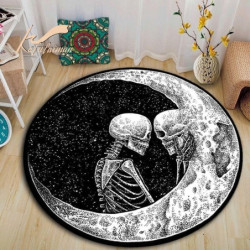 Tapis tête de mort rond Squelette qui s'embrasse sous la lune - 5 tailles au choix !