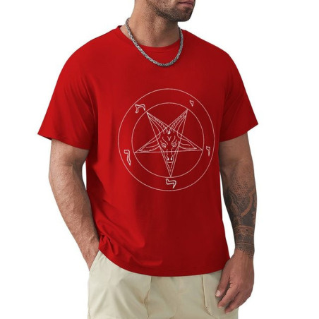 T-shirt Gothique Pentagramme Baphomet Couleur Rouge