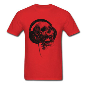 T-shirt Tête de Mort avec Casque Audio DJ Skull Music Couleur Rouge