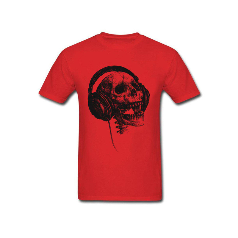 T-shirt Tête de Mort avec Casque Audio DJ Skull Music Couleur Rouge