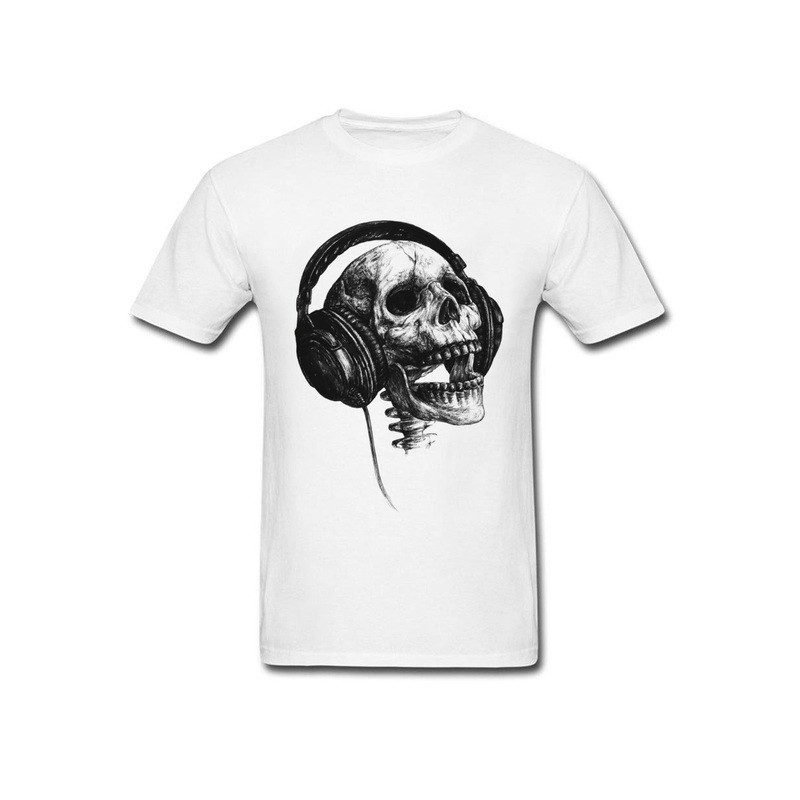 T-shirt Tête de Mort avec Casque Audio DJ Skull Music Couleur Blanc