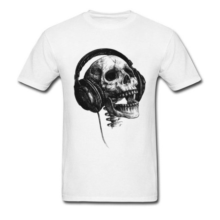 T-shirt Tête de Mort avec Casque Audio DJ Skull Music Couleur Blanc