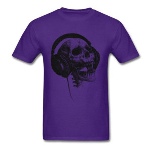 T-shirt Tête de Mort avec Casque Audio DJ Skull Music Couleur Violet