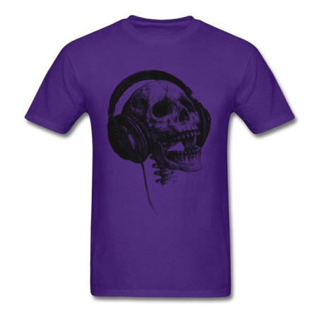T-shirt Tête de Mort avec Casque Audio DJ Skull Music Couleur Violet
