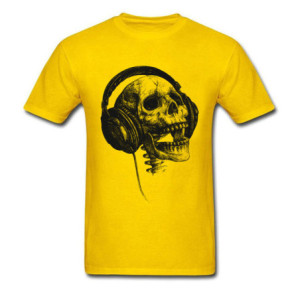T-shirt Tête de Mort avec Casque Audio DJ Skull Music Couleur Jaune