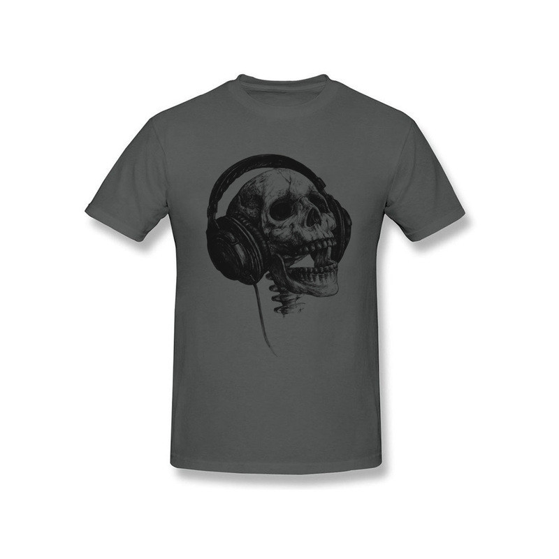 T-shirt Tête de Mort avec Casque Audio DJ Skull Music Couleur Gris Foncé