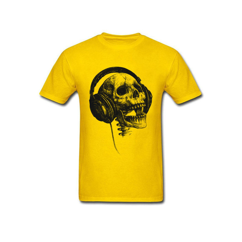 T-shirt Tête de Mort avec Casque Audio DJ Skull Music Couleur Jaune