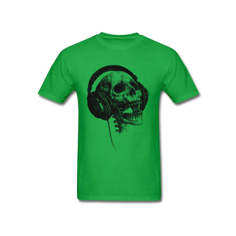 T-shirt Tête de Mort avec Casque Audio DJ Skull Music Couleur Vert
