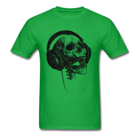 T-shirt Tête de Mort avec Casque Audio DJ Skull Music Couleur Vert
