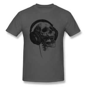 T-shirt Tête de Mort avec Casque Audio DJ Skull Music Couleur Gris Foncé