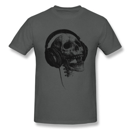 T-shirt Tête de Mort avec Casque Audio DJ Skull Music Couleur Gris Foncé