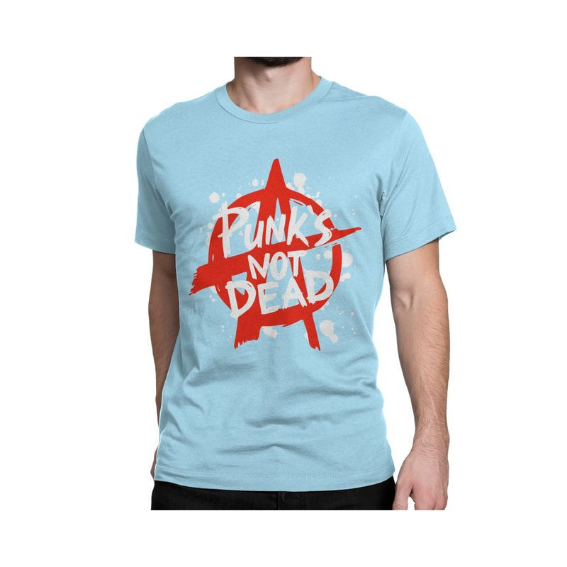 T-shirt Rébellion Anarchiste - PUNK'S NOT DEAD Couleur Bleu Ciel