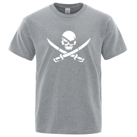 T-shirt Tête de Mort Pirates Sabres Croisés Couleur Gris