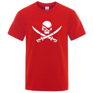 T-shirt Tête de Mort Pirates Sabres Croisés Couleur Rouge