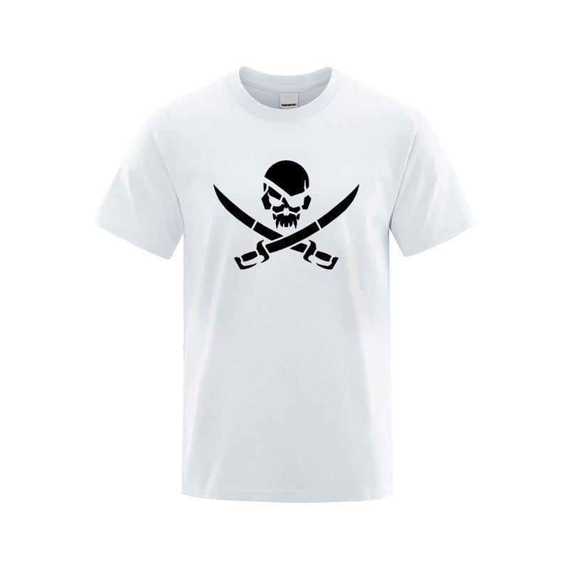 T-shirt Tête de Mort Pirates Sabres Croisés Couleur Blanc