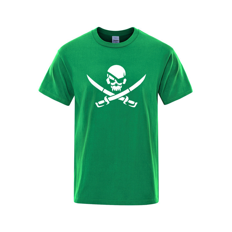 T-shirt Tête de Mort Pirates Sabres Croisés Couleur Vert